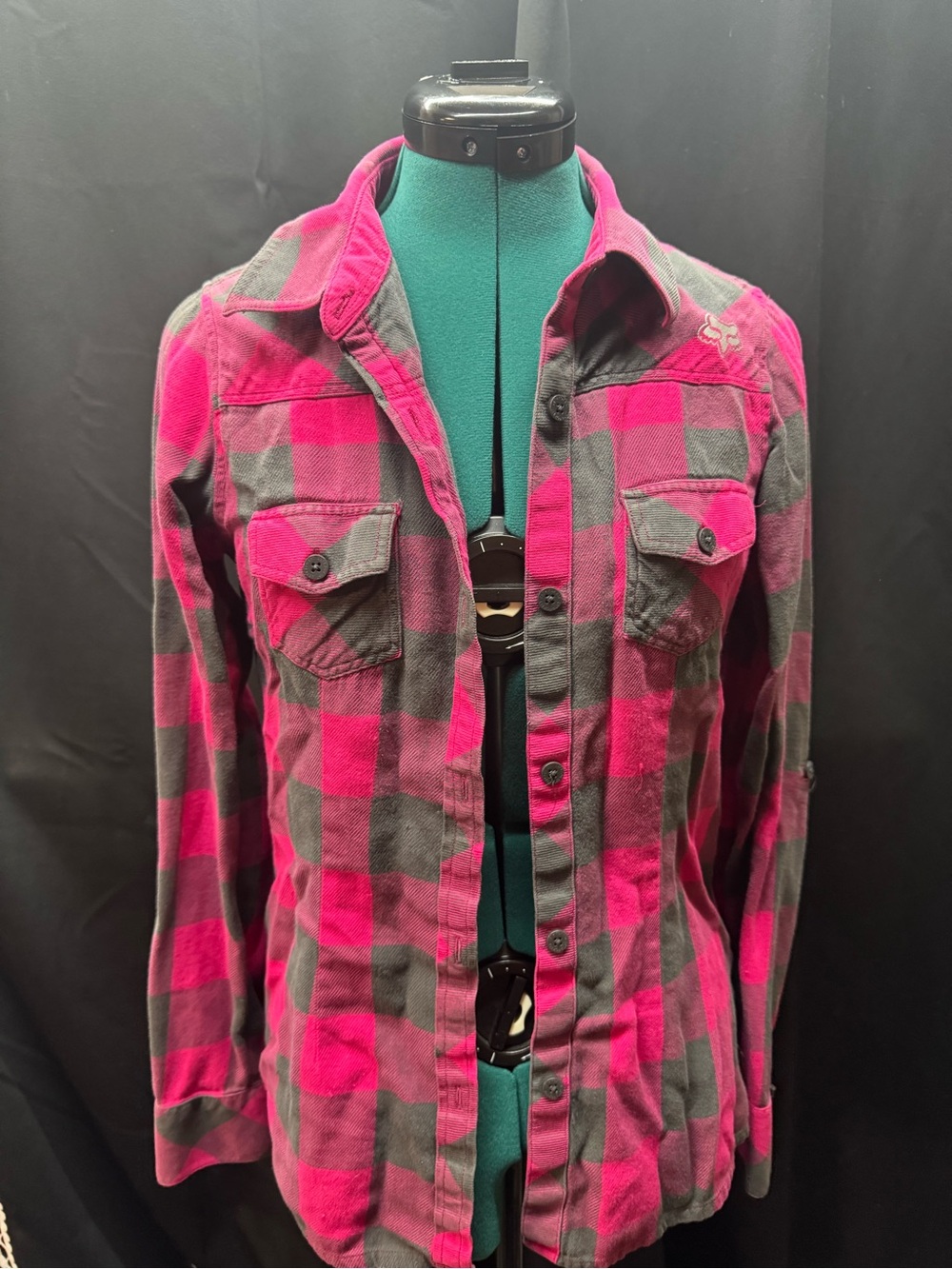 Fox Girls Pink and Gray Plaid Button-Down Shirt
